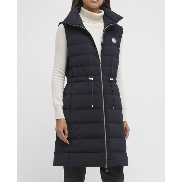 MONCLER Lande Black Down Full Zip Long Line Puffer Vest Jacket Coat Size 1 - Picture 1 of 8